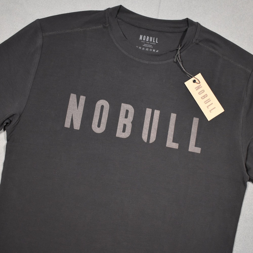 NOBULL Mens Ultrasoft Workout Tee Black Medium Chest Logo Gray Performance Slim